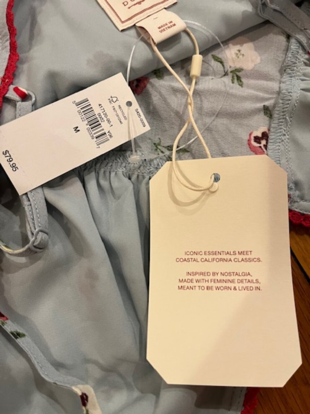 Gap x DÔEN Floral Cropped Cami Tank | Blue Pansy Print Red Trim | Size M | NWT - Picture 7 of 7